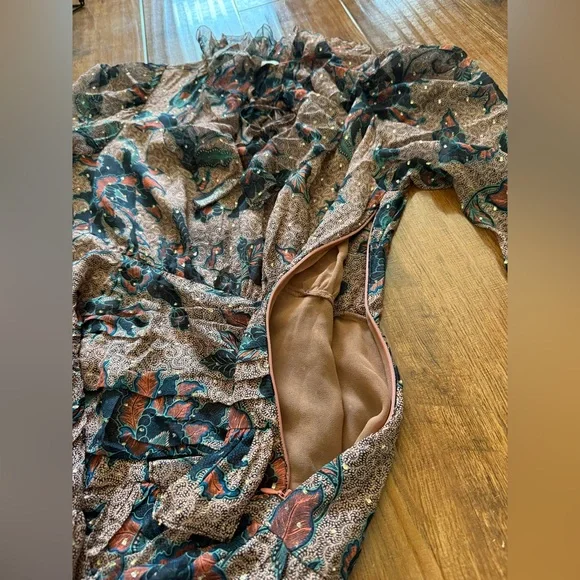 Ulla Johnson Cecily Ruffled Printed Fil Coupé Silk Blend Chiffon Mini Dress Sz:6